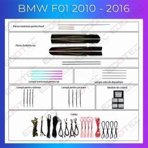 Lumini ambientale dedicate BMW Seria 7 F01 F02 2010 - 2016 model cu trimuri dedicat control din telefon sau sistemul original AMB-BM-F01-TRIMM