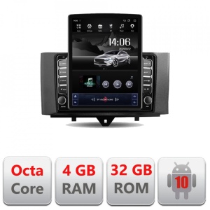 NAVIGAȚIE ANDROID 10 DEDICATA SMART FOR TWO 2010-2015 ECRAN CAPACITIV TIP TESLA 9,7" PROCESOR OCTACORE 4GB RAM 32GB MEMORIE INTERNA DVR CARKIT BLUETOOTH MIRROR LINK MODEL TESLA KIT-SMART10+EDT-E709