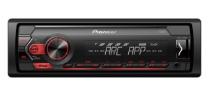 Radio MP3 auto Pioneer MVH-S120UI, 1DIN, 4x50W, USB, compatibil cu dispozitive Apple/Android, taste Rosu, display Alb
