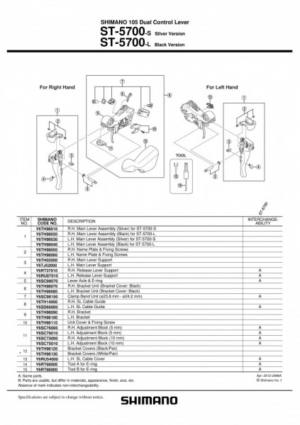 CAPAC MANETA SHIMANO ST-5700 STANGA & SURUBURI DE FIXARE