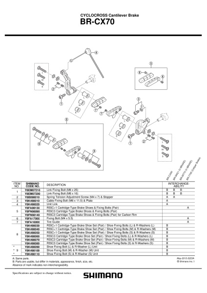 SABOTI DE FRANA SHIMANO BR-CX70 R55C+1 CARTRIDGE & SURUBURI DE FIXARE (M)/SAIBA R-WASHERS (M) 1 PER.