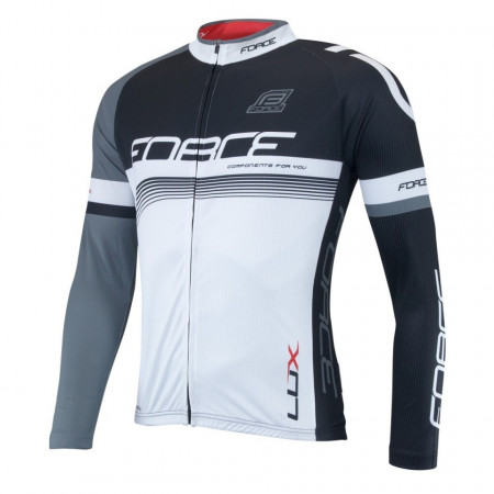 Bluza ciclism Force Lux maneci lungi negru/alb XL