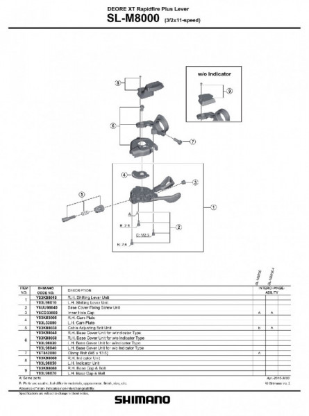 CAPAC MANETA DE SCHIMBATOR SHIMANO SL-M8000 DREAPTA CU INDICATOR