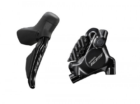 FRANA PE DISC SET ASAMBLAT SHIMANO 105 ST-R7170(R) BR-R7170(R) HIDRAULICA PT. MONTURA 25MM PLACUTE RESIN (CU ARIPIOARE DE RACIRE) FURTUN SM-BH90 1700MM NEGRU AMBALAT IND.