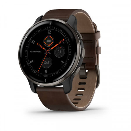 Ceas Garmin Venu 2 Plus Slate si curea maro din piele