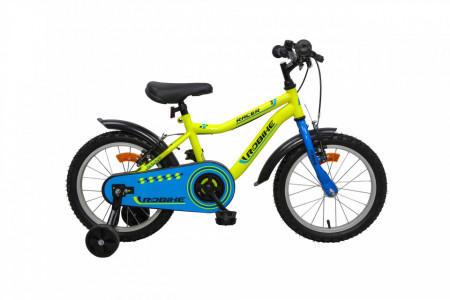 Bicicleta copii Robike Racer 16 Galben Neon/Albastru