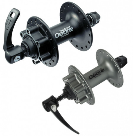 BUTUC FATA SHIMANO DEORE HB-M525A 36H OLD 100MM AX 108MM QR PT. ROTOR 6-BOLT SHIMANO LOGO ARGINTIU AMBALAT IND.