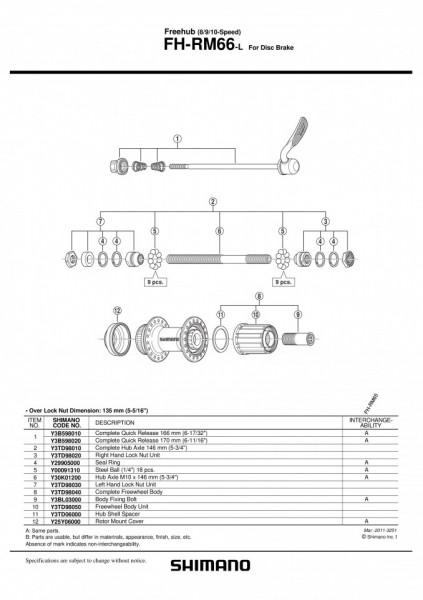 CASETA SHIMANO FH-RM66 & DISTANTIERE/SURUBURI