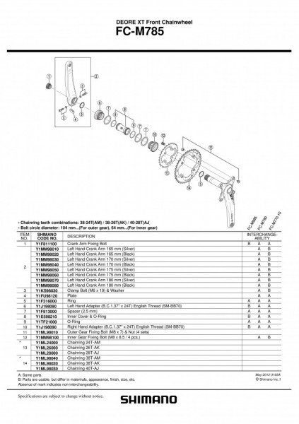 SURUB (M8X7) & PIULITA SHIMANO PT. FIXARE BRAT PEDALIER FC-M785 DUBLU (4 SETURI)
