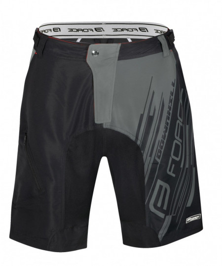Pantaloni Force Downhill MTB cu sub-pantaloni cu bazon Negru/Gri XXL