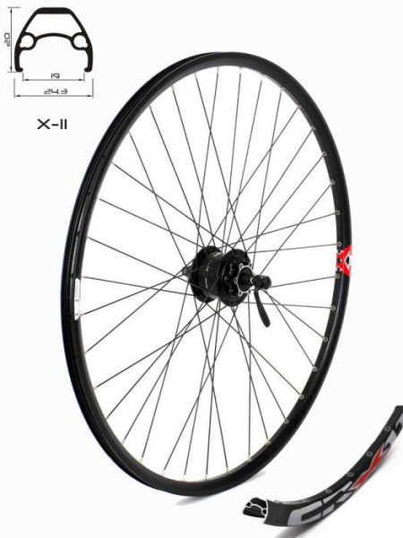 Roata fata CROSSER X11 36H 28'' QR - Frana disc (6 suruburi) cu butuc SHIMANO DH-3D32 - capsata