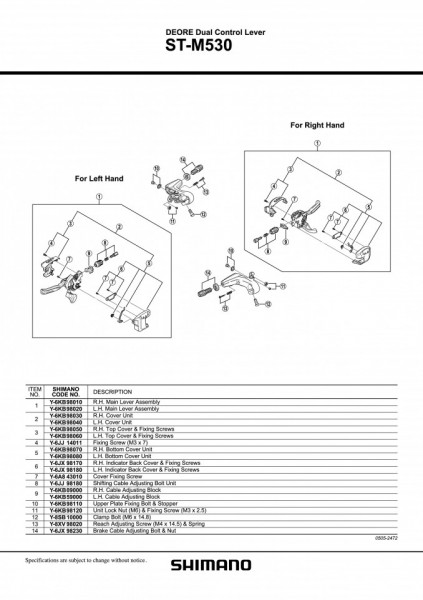 CAPAC INFERIOR UNIT SHIMANO ST-M530 STANGA