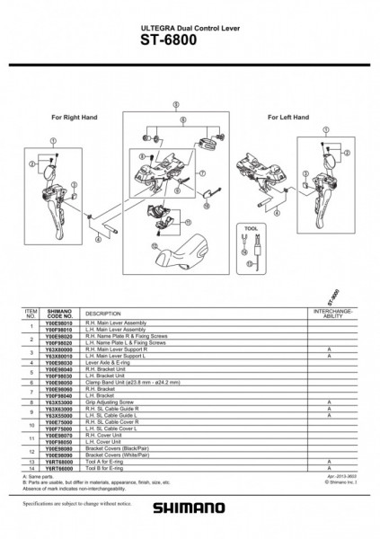 MECANISM INTERN SHIMANO ST-6800 LEFT