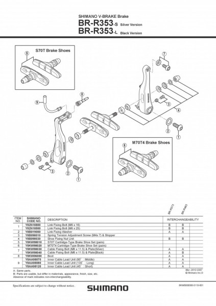 SABOTI DE FRANA REZERVE SHIMANO BR-R353 S70T 1 PER.