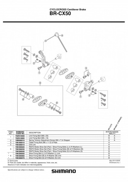 SABOTI DE FRANA SHIMANO BR-CX50 R50T2 CU SURUBURI DE FIXARE(L) & SAIBA(L) 1 PER.