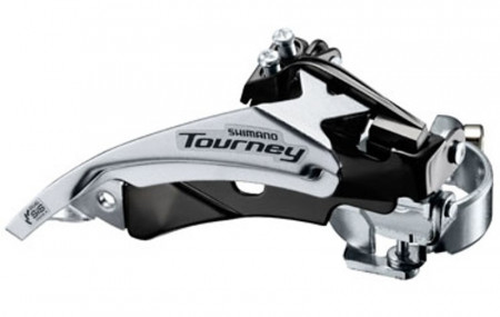 SCHIMBATOR FATA SHIMANO TOURNEY FD-TY510-TS3 TRIPLU PT. 6/7 VIT. PE SPATE TOP SWING TRAGERE DUBLA COLIER 34.9MM (INCL. ADAPTOR 31.8MM & 28.6MM) UNGHI CS 63-66 PT. 48T CHAINLINE 47.5/50MM AMBALAT IND.