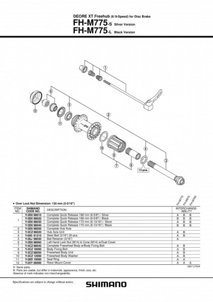 AX PT. BUTUC SPATE SHIMANO FH-M775-S/L