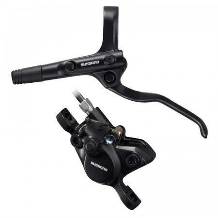 FRANA PE DISC SET ASAMBLAT SHIMANO BL-MT200(L) BR-MT200(F) LEVIER OTEL FARA ADAPTOR PLACUTE RESIN FURTUN SM-BH59-SS 1000MM NEGRU INCL. OLIVA & INSERTIE CONECTARE NEGRU AMBALAT IND.
