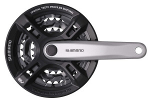 ANGRENAJ PEDALIER SHIMANO FC-M171 42X34X24T NEGRU BRAT 165MM ARGINTIU PT. 6/7/8 VIT. PE SPATE CU CG NEGRU FARA SURUBURI DE FIXARE COMPATIBIL CHAINCASE AMBALAT IND.