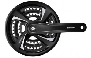 ANGRENAJ PEDALIER SHIMANO TOURNEY FC-TX801 48X38X28T BRAT 170MM PT. 7/8 VIT. PE SPATE COMPATIBIL CHAINCASE CU CG INCL. SURUBURI DE FIXARE ARGINTIU AMBALAT IND.