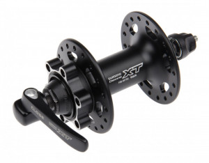BUTUC FATA SHIMANO DEORE XT HB-M756L 36H OLD 100MM AX 108MM QR 133MM NEGRU PT. ROTOR 6-SURUBURI M760 SERIES LOGO NEGRU AMBALAT IND.