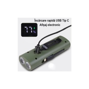 Far reincarcabil Fivestars Power Light PBL-6400, powerbank 6400 mAh, USB Type-C, kaki - Img 4