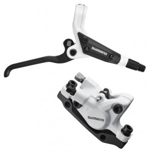 FRANA PE DISC SHIMANO SET ASAMBLAT MANETA BL-T445W(D) & ETRIER BR-M446W(S) FARA ADAPTOR PLACUTE RESIN FARA ROTOR FURTUN 1700MM SM-BH59 NEGRU INCLUDE OLIVA SI INSERTIE CONECTARE ALB AMBALAT IND.