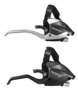 MANETA SCHIMBATOR/FRANA SHIMANO ST-EF51-AL2A STANGA 3 VIT. CABLU 1800MM 2 DEGETE PT. V-BRAKE WINDOW TYPE OGD ARGINTIU AMBALAT IND.