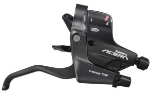 MANETE SCHIMBATOR/FRANA SHIMANO ACERA ST-M390-L-2A 9X3 VIT. CABLU SUS 2050/1800MM PT. V-BRAKE CAMASA NEAGRA SP40 CAMASA FRANA NEGRU CU O.G.D. NEGRU AMBALAT IND. - Img 2