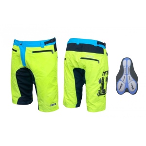 Pantaloni scurti Force MTB-11 bazon detasabil Galben Fluo/Bleu/Negru XXL - Img 1