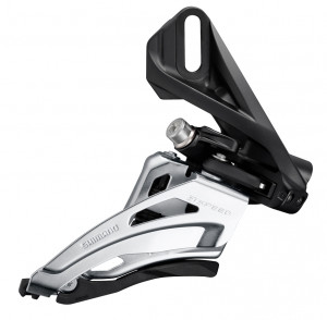 SCHIMBATOR FATA SHIMANO ALIVIO FD-MT400-D DUBLU PT. 9 VIT. PE SPATE SIDE SWING TRAGERE PRIN FATA PRINDERE DIRECT MOUNT UNGHI CS 66-69 CL 48.8MM NEGRU AMBALAT IND.