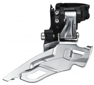 SCHIMBATOR FATA SHIMANO DEORE FD-M611 TRIPLU PT. 10 VIT. PE SPATE DOWN SWING TRAGERE DUBLA COLIER 34.9MM (INCL. ADAPTOR 28.6MM & 31.8MM) UNGHI CS 66-69 PT. 40/42T ARGINTIU AMBALAT IND.