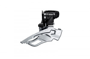 SCHIMBATOR FATA SHIMANO DEORE FD-T6000-H-3 TRIPLU PT. 10 VIT. PE SPATE HIGH CLAMP DOWN-SWING DUAL-PULL COLIER 34.9MM (INCL. ADAPTOR 28.6MM & 31.8MM) CS ANGLE 63-66 PT. 48/44T NEGRU AMBALAT IND.