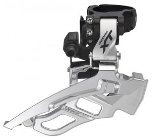 SCHIMBATOR FATA SHIMANO DEORE XT FD-T781-3 TRIPLU PT. 10 VIT. PE SPATE DOWN SWING TRAGERE DUBLA COLIER 34.9MM (CU ADAPTOR 28.6MM & 31.8MM) PT. 48/44T UNGHI CS:63-66 ARGINTIU AMBALAT IND.