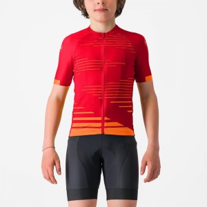 Tricou cu maneca scurta Castelli Aero Kid, pentru copii, rosu aprins/portocaliu, 6A