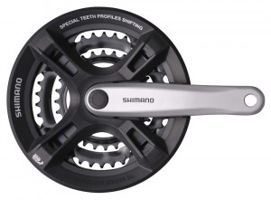 ANGRENAJ PEDALIER SHIMANO FC-M171 48X38X28T NEGRU BRAT 165MM ARGINTIU PT. 6/7/8 VIT. PE SPATE CU CG NEGRU FARA SURUBURI COMPATIBIL CHAINCASE AMBALAT IND.