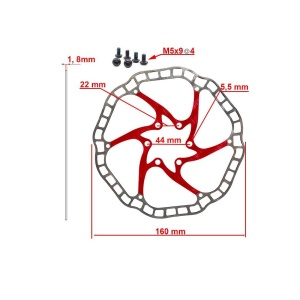 Disc frana eWheel EWD001 160mm, 6 gauri, rosu - Img 2
