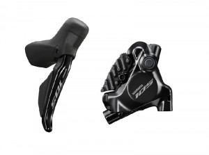 FRANA PE DISC SET ASAMBLAT SHIMANO 105 ST-R7170(R) BR-R7170(R) HIDRAULICA PT. MONTURA 25MM PLACUTE RESIN (CU ARIPIOARE DE RACIRE) FURTUN SM-BH90 1700MM NEGRU AMBALAT IND.
