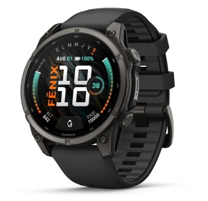 Garmin Fenix 9 - 47mm Titan DLC Carbon grey cu curea neagra din silicon