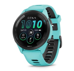 Garmin Forerunner 265 Ramă neagră cu carcasă Aqua şi curea din silicon Aqua/neagră