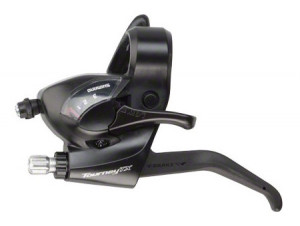 MANETA SCHIMBATOR/FRANA SHIMANO TOURNEY ST-TX800-L STANGA 3 VIT. CABLU 1800MM 2 DEGETE PT. V-BRAKE NEGRU AMBALAT IND.
