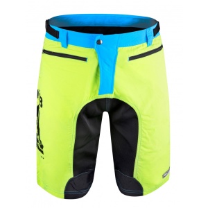 Pantaloni scurti Force MTB-11, bazon detasabil, Galben Fluo/Bleu/Negru, XS - Img 1
