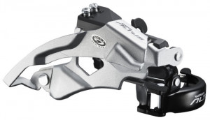 SCHIMBATOR FATA SHIMANO ALTUS FD-M370 TRIPLU PT. 9 VIT. PE SPATE TOP SWING TRAGERE DUBLA COLIER 34.9MM (CU ADAPTOR 31.8 & 28.6MM) PT. 44/48T UNGHI CS 63-66 CL 50MM AMBALAT IND.