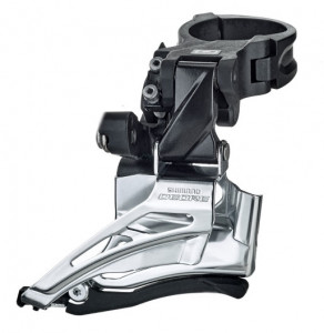 SCHIMBATOR FATA SHIMANO DEORE FD-M6025-H DUBLU PT. 10 VIT. PE SPATE HIGH CLAMP DOWN SWING TRAGERE DUBLA COLIER 34.9MM (INCL. ADAPTOR 28.6MM & 31.8MM) UNGHI CS 66-69 PT. PINION MARE 34-38T AMBALAT IND.