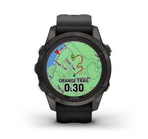 GARMIN Fenix 7S PRO 42mm - Sapphire Solar, Titan DLC Carbon Grey, curea neagră - Img 8