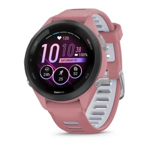 Garmin Forerunner 265S Ramă neagră cu carcasă roz deschis şi curea din silicon roz deschis/gri pudră