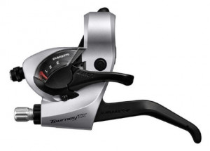 MANETA SCHIMBATOR/FRANA SHIMANO TOURNEY ST-TX800-L STANGA 3 VIT. CABLU 1800MM 2 DEGETE PT. V-BRAKE ARGINTIU AMBALAT IND.