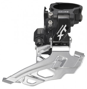 SCHIMBATOR FATA SHIMANO DEORE XT FD-M786-L DUBLU DOWN SWING TRAGERE DE SUS PT. 10 VIT. PE SPATE COLIER 34.9MM (CU ADAPTOR 31.8MM & 28.6MM) UNGHI CS 66-69 PT. PINION MARE 44-38T NEGRU AMBALAT IND.