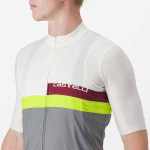 Tricou cu maneca scurta Castelli A Blocco, Alb/Gri/Galben Fluo/Visiniu, M - Img 4
