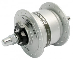 BUTUC CU DINAM SHIMANO DH-2N35-NT 6V/2.4W 36H OLD 100MM AX 140MM TERMINAL E2 ARGINTIU AMBALAT IND.